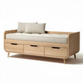 Natural wood daybed with three storage drawers and soft cushion 200 x 90 x 80cm