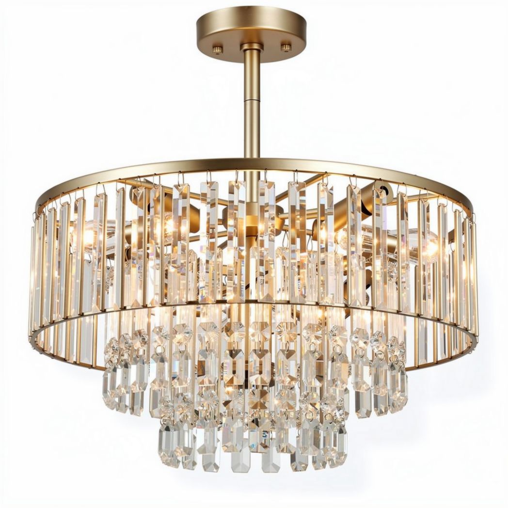 Modern crystal chandelier lighting fixture in gold finish 30 x 30 x 25cm