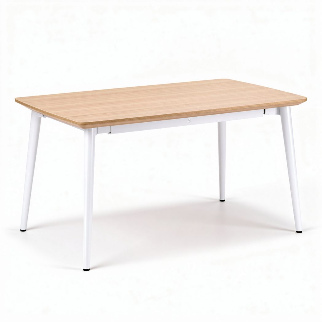 Wooden panel dining table with white metal legs 120 x 60 x 75cm
