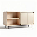 Wooden sideboard with sliding doors and open shelf 150 x 40 x 70cm natural finish