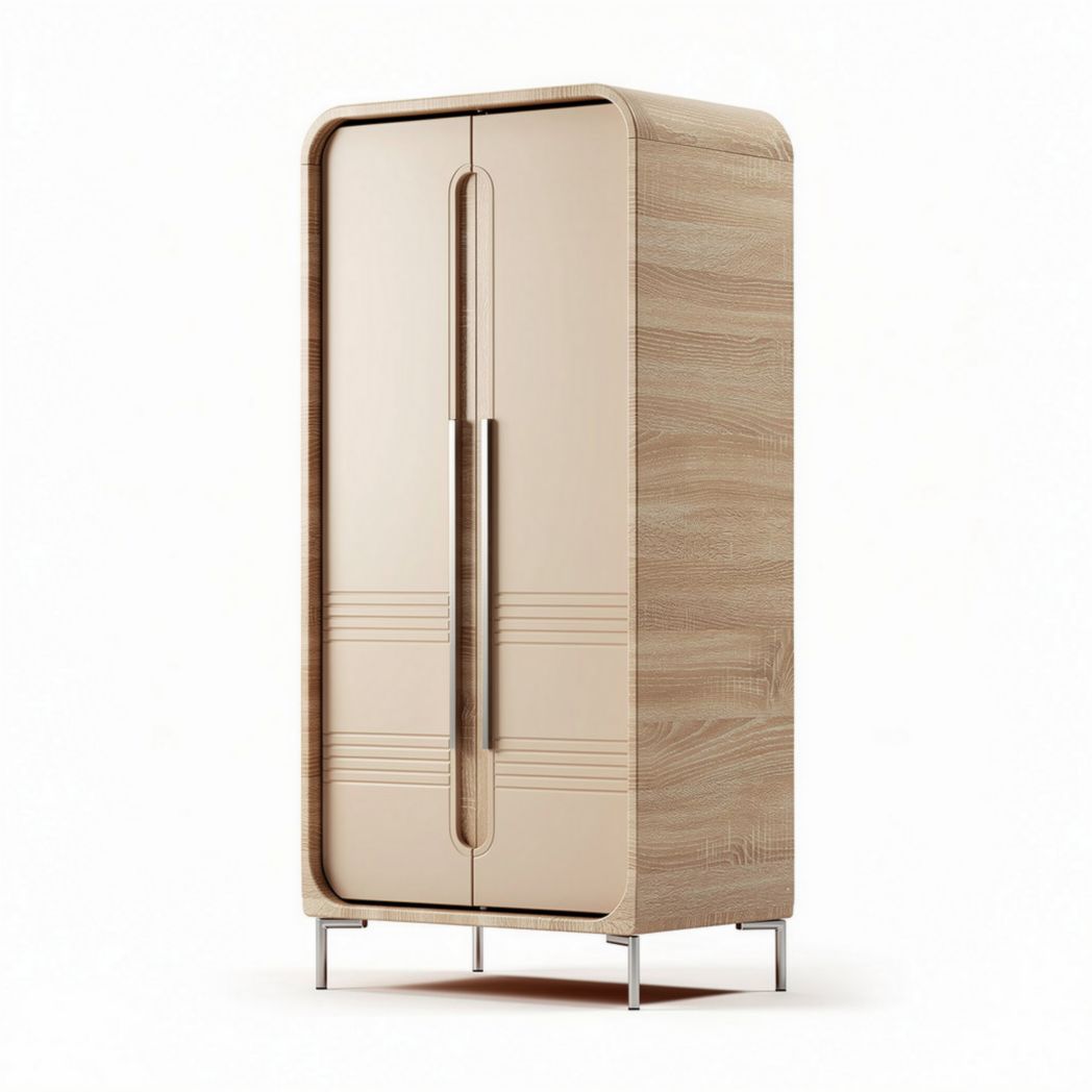 Wooden wardrobe with two sliding doors 90 x 45 x 180cm beige and brown