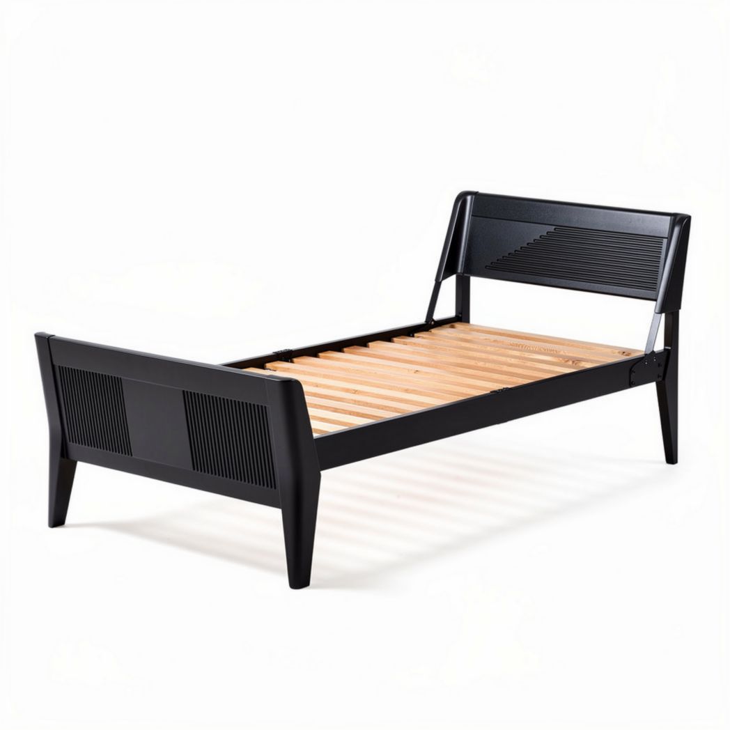 Black wooden bed frame with slatted base 190 x 90 x 30cm for bedrooms