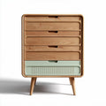 Wooden storage cabinet with five drawers in natural and mint colors 60 x 40 x 80cm