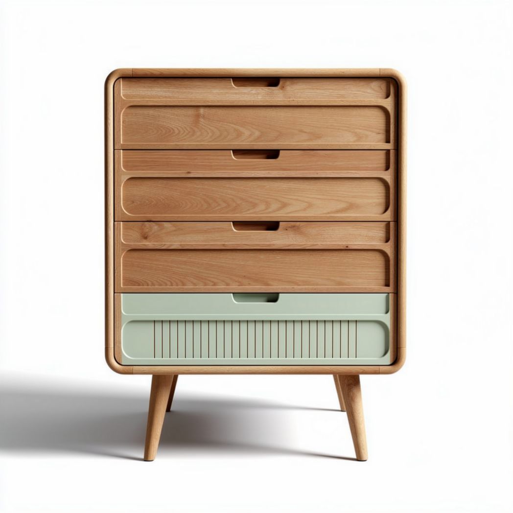 Wooden storage cabinet with five drawers in natural and mint colors 60 x 40 x 80cm