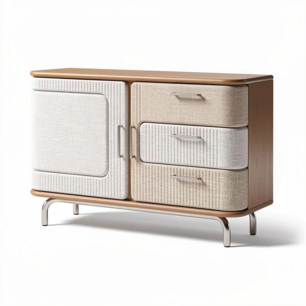 Storage cabinet with fabric doors and wood frame 80 x 40 x 70cm