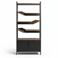 Metal and wood shelving unit with five angled shelves and cabinet 180 x 80 x 40cm